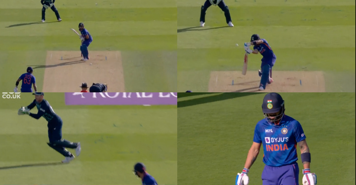 வீடியோ; நம்பிக்கையுடன் விளையாடிய விராட் கோலி… சரியான நேரத்தில் விக்கெட்டை எடுத்த இங்கிலாந்து வீரர் !!