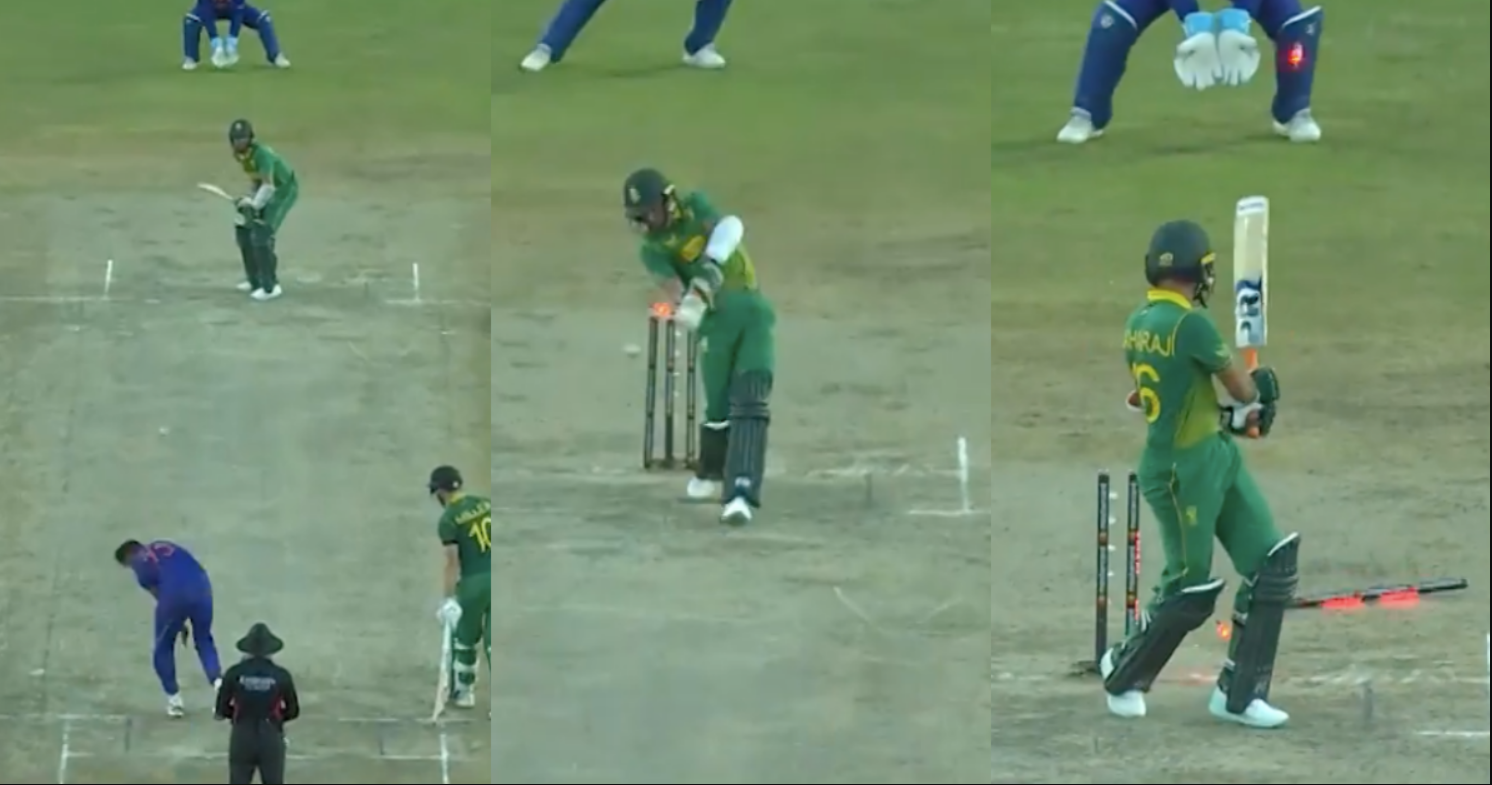 வீடியோ; தரமான பந்துவீச்சு… ஸ்டெம்பை தெறிக்கவிட்ட முகமது சிராஜ்; திகைத்து போன தென் ஆப்ரிக்கா கேப்டன் !!