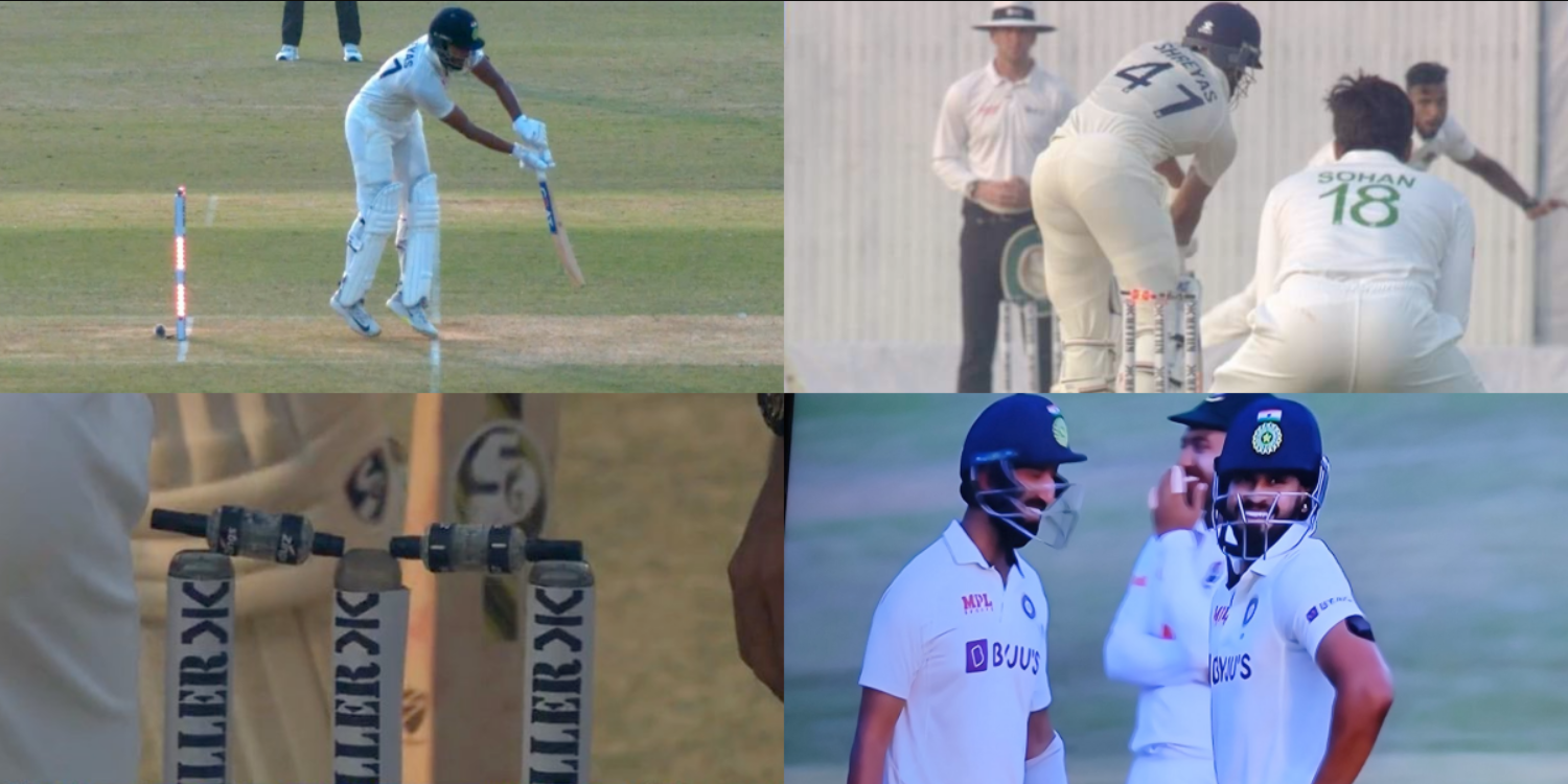 வீடியோ; யாருக்கு கிடைக்கும் இந்த அதிர்ஷ்டம்…? ஸ்டெம்பில் பந்து பட்டும் விக்கெட்டை இழக்காமல் தப்பித்த ஸ்ரேயஸ் ஐயர் !!