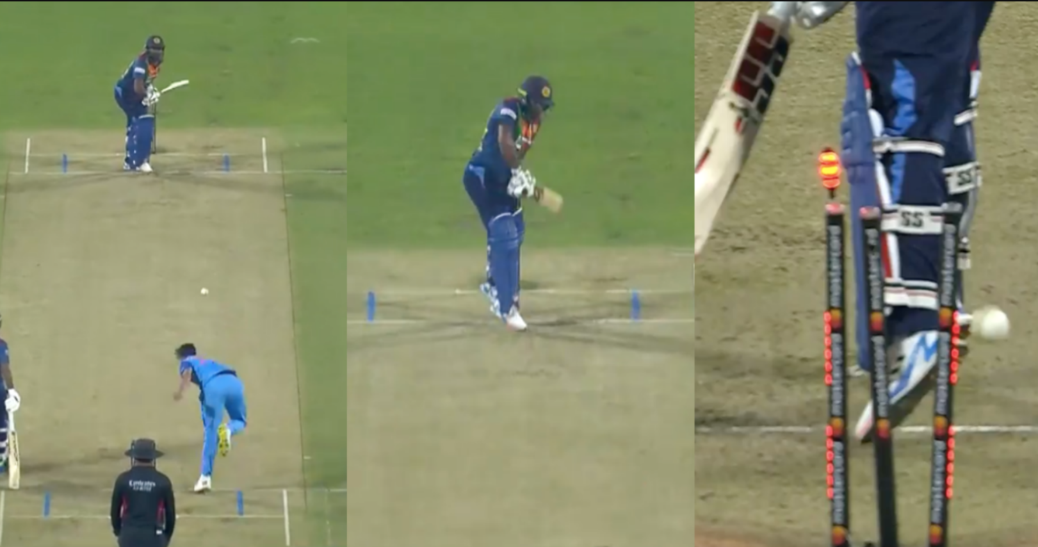 வீடியோ; 147 கி.மீ வேகத்தில் பந்தை வீசிய உம்ரன் மாலிக்; பரிதாபமாக ஸ்டெம்பை பறிகொடுத்த இலங்கை அணியின் அதிரடி வீரர் !!