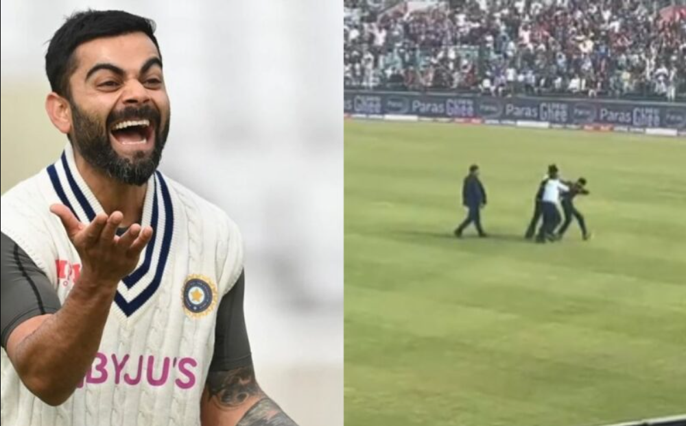 வீடியோ; திடீரென மைதானத்திற்குள் புகுந்த ரசிகர்… அடித்து இழுத்து சென்ற மைதான ஊழியர்கள் !!