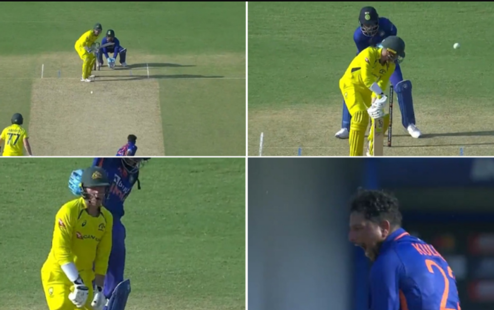 வீடியோ; மாயாஜால சுழல் வீசிய குல்தீப் யாதவ்; மிரண்டு போன ஆஸ்திரேலிய வீரர் !!