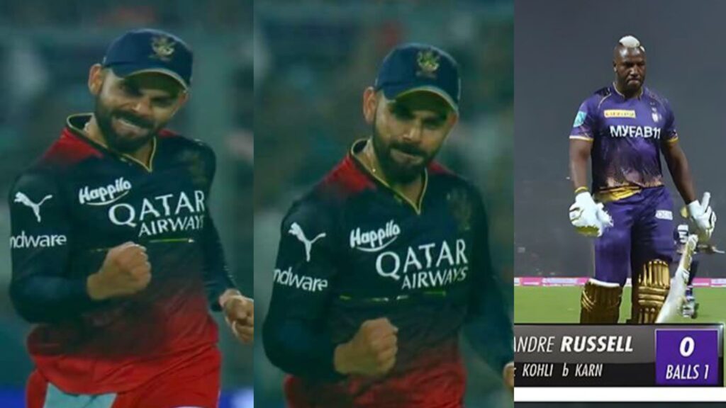 வீடியோ: மலைபோல நம்பியிருந்த ரஸ்ஸல்… வந்த முதல் பந்தே டக்… கேட்ச் எடுத்து வெறித்தனமாக கொண்டாடிய விராட் கோலி!