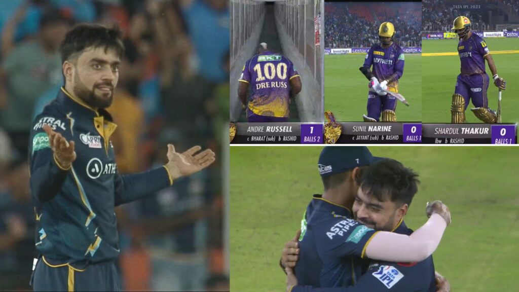 வீடியோ: W, W, W… ரஷித் கான் ஹாட்ரிக்… 3 பந்தில் கொல்கத்தாவை கதிகலங்கவிட்ட ரஷித் கான்!