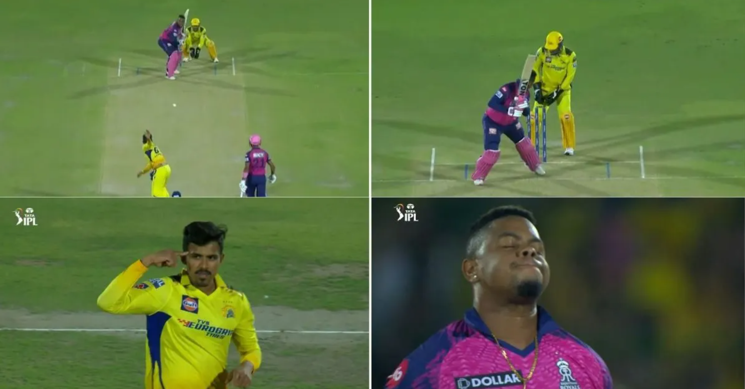 வீடியோ; ஒரு போட்டில ஒழுங்கா விளையாடுறது மட்டும் தான் என்னோட வேலை… மீண்டும் மிக மோசமாக விக்கெட்டை இழந்த ஹெட்மயர் !!