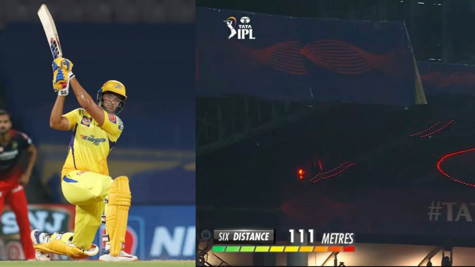 வீடியோ… யப்ப்ப்பா; செம மாஸூ; 111 மீட்டர் இமாலய சிக்ஸர் விளாசிய சிவம் துபே; மிரண்டு போன ஹர்சல் பட்டேல் !!