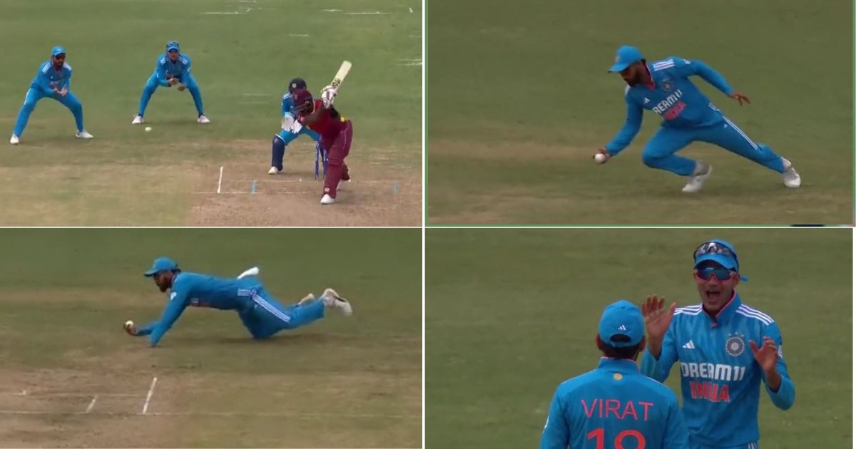 வீடியோ; தலைவரு நிரந்தரம்… மாஸான கேட்ச் பிடித்த விராட் கோலி; பரிதாபமாக விக்கெட்டை இழந்த விண்டீஸ் வீரர் !!